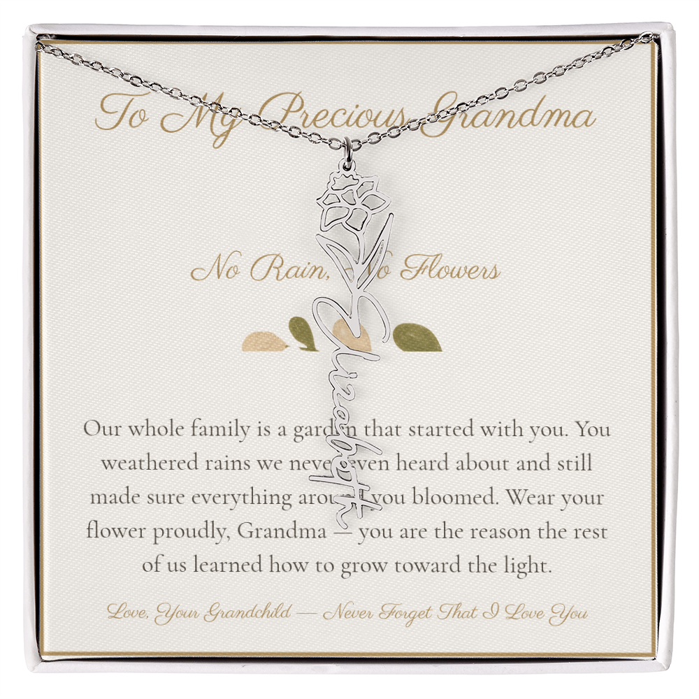 To My Precious Grandma - No Rain No Flowers - Flower Name Necklace