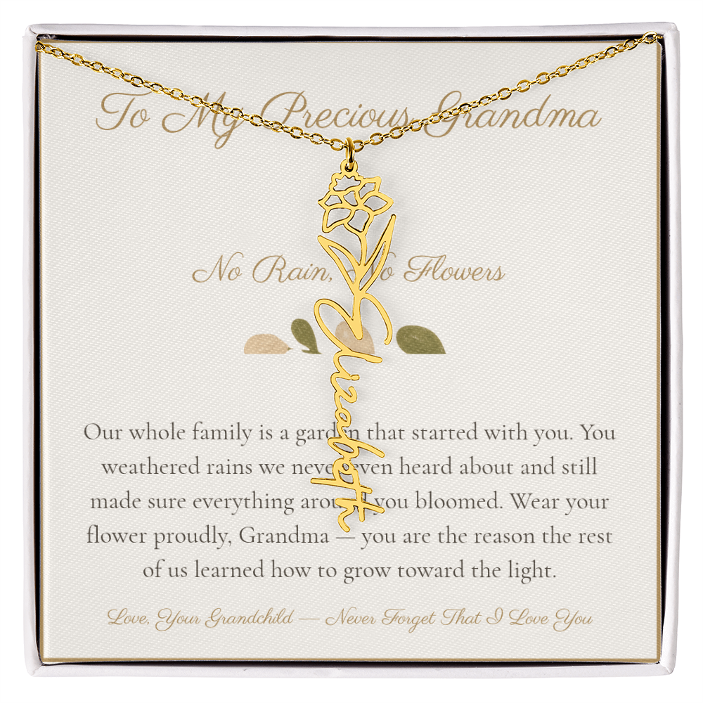 To My Precious Grandma - No Rain No Flowers - Flower Name Necklace