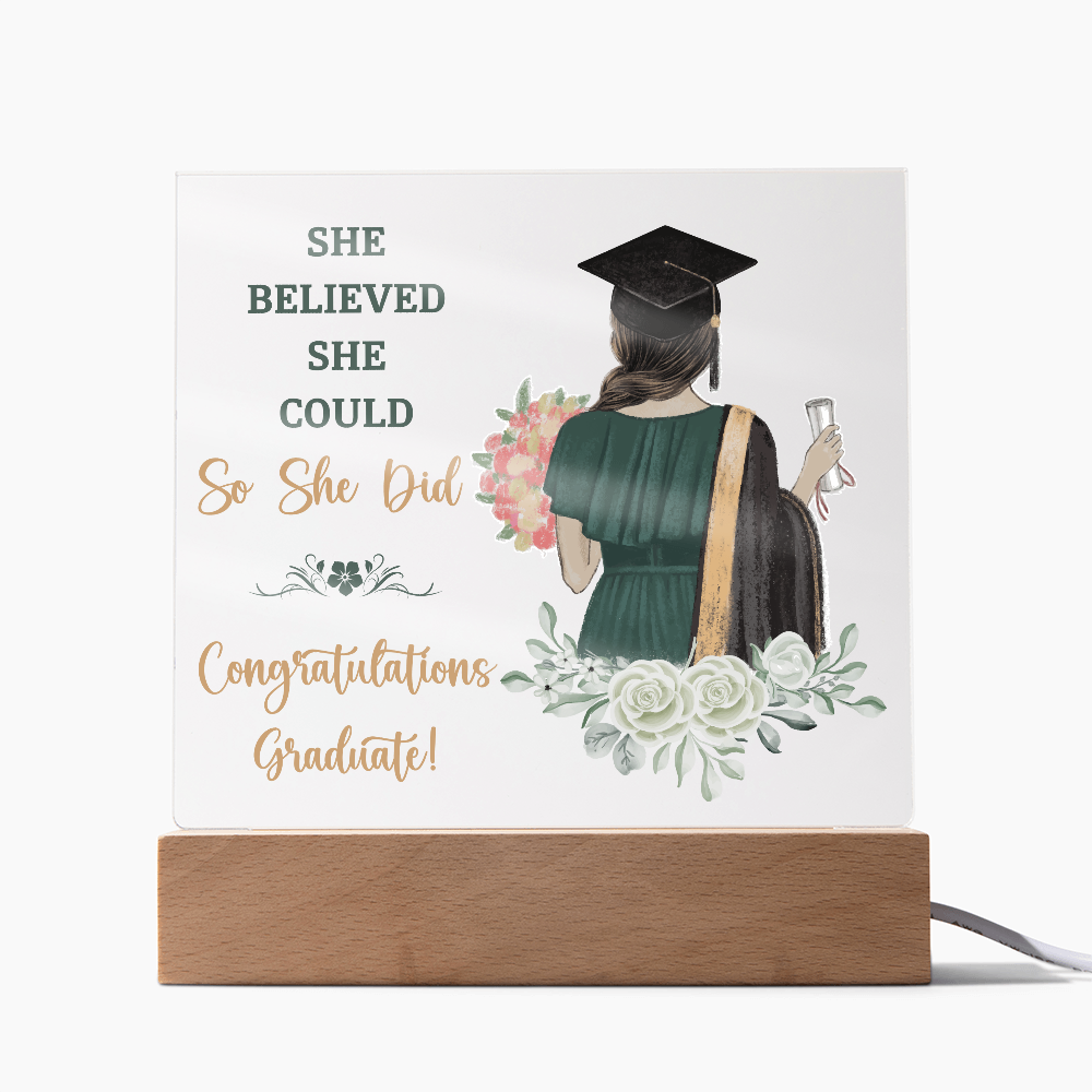 She Believed She Could So She Did Acrylic Square Plaque - Graduation Gift