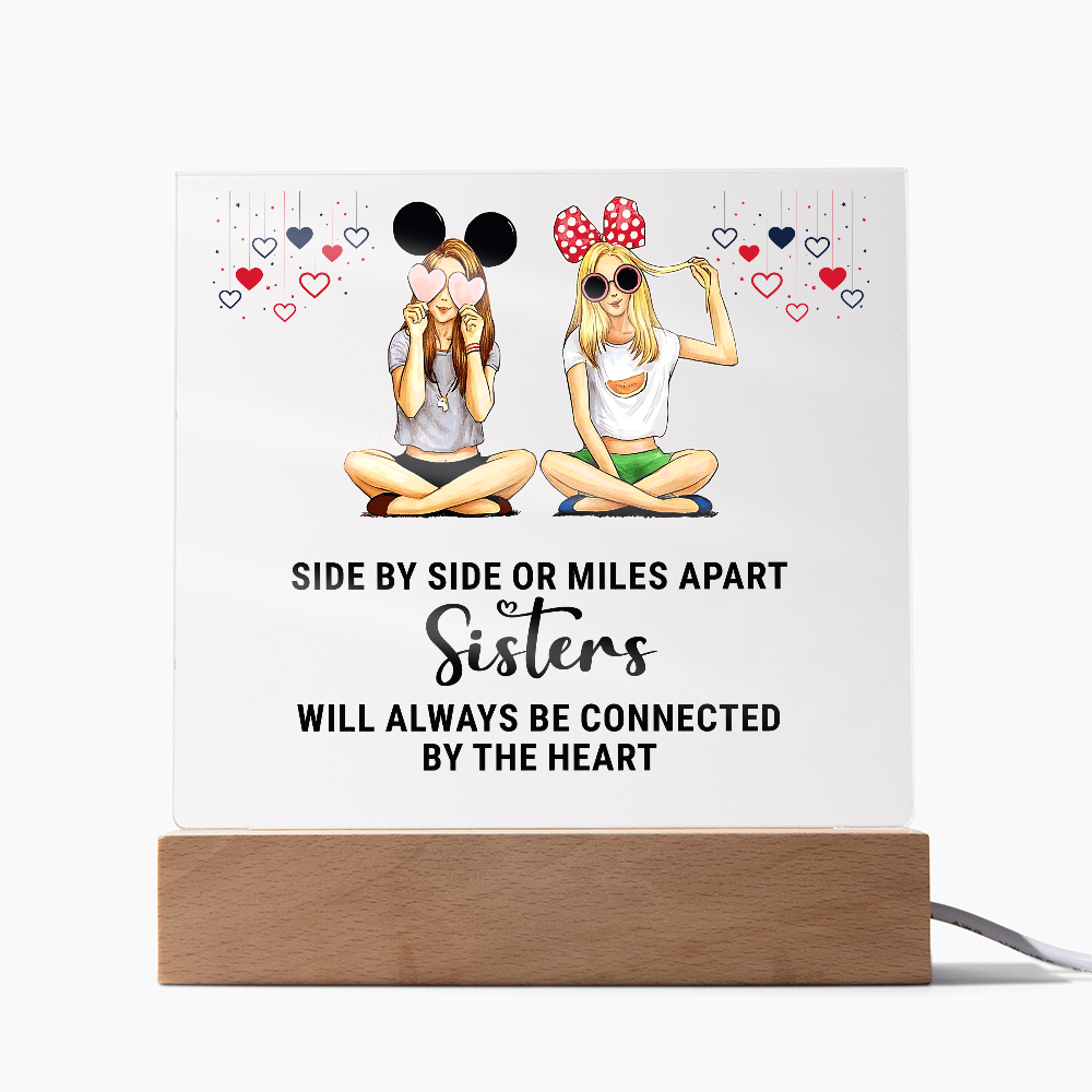 Sisters Side By Side Or Miles Apart Acrylic Square Plaque - Anniversary Gift