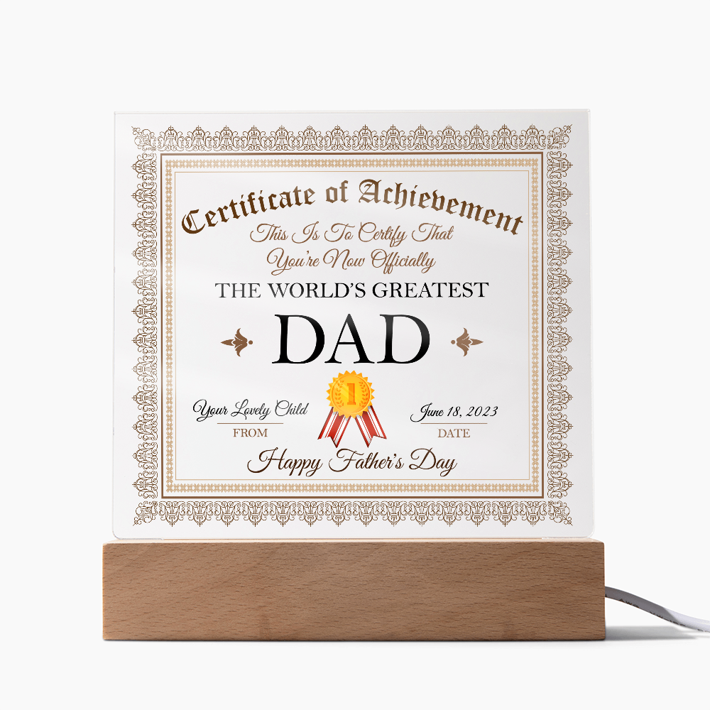 World's Greatest Dad Acrylic Square Plaque, Father's Day Gift