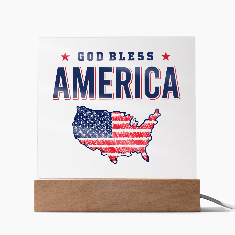 God Bless America Acrylic Square Plaque - Patriotic Home Decor Gift