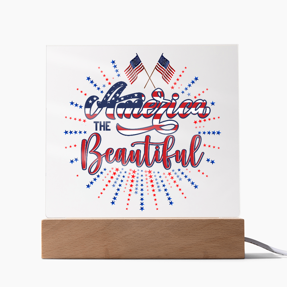 America The Beautiful Acrylic Square Plaque - Patriotic Home Decor Gift