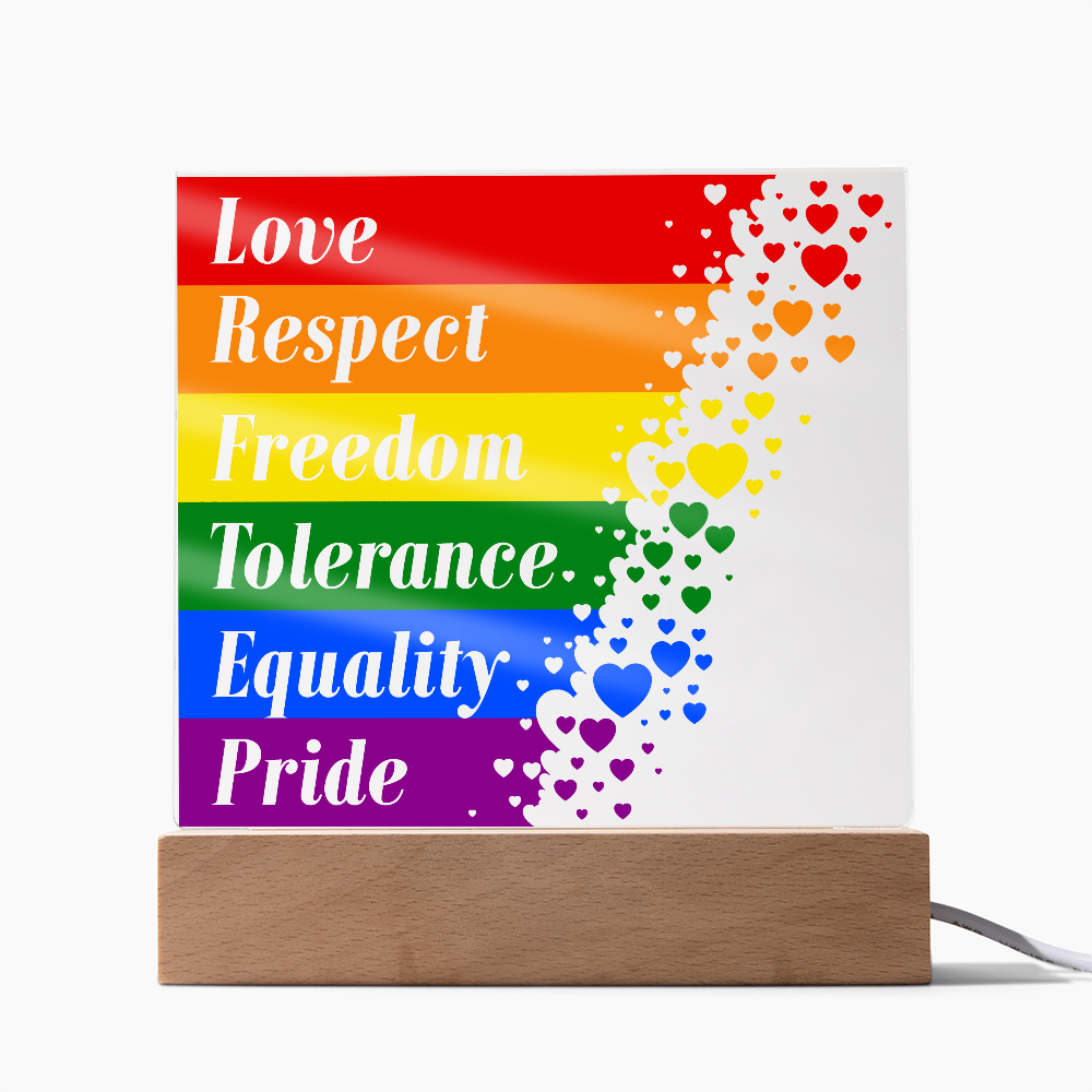 Love Respect Freedom Tolerance Equality Pride Acrylic Square Plaque - Pride Gift