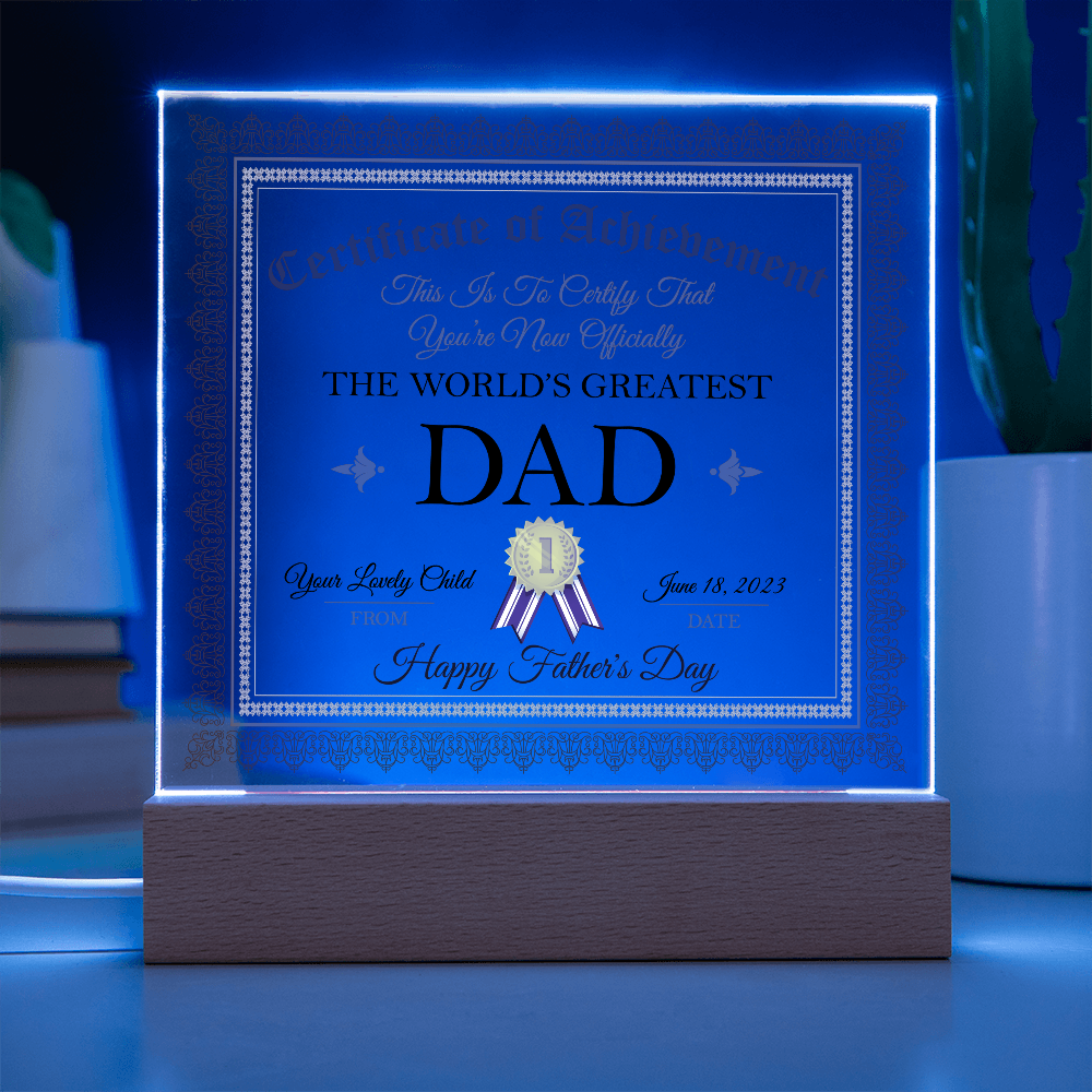 World's Greatest Dad Acrylic Square Plaque, Father's Day Gift