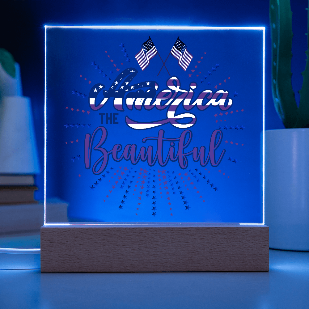 America The Beautiful Acrylic Square Plaque - Patriotic Home Decor Gift