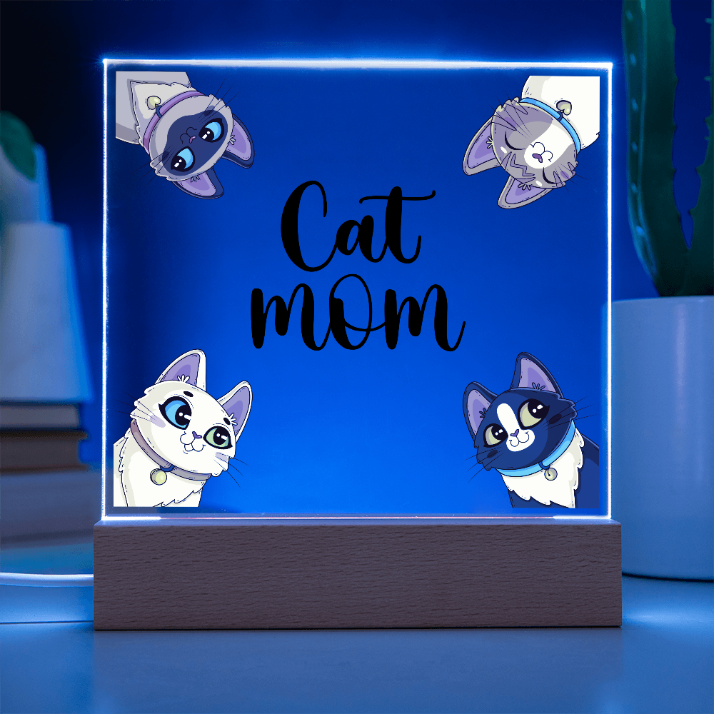 Cat Mom Acrylic Square Plaque - Gift for Cat Lovers, Cat Mom Gift