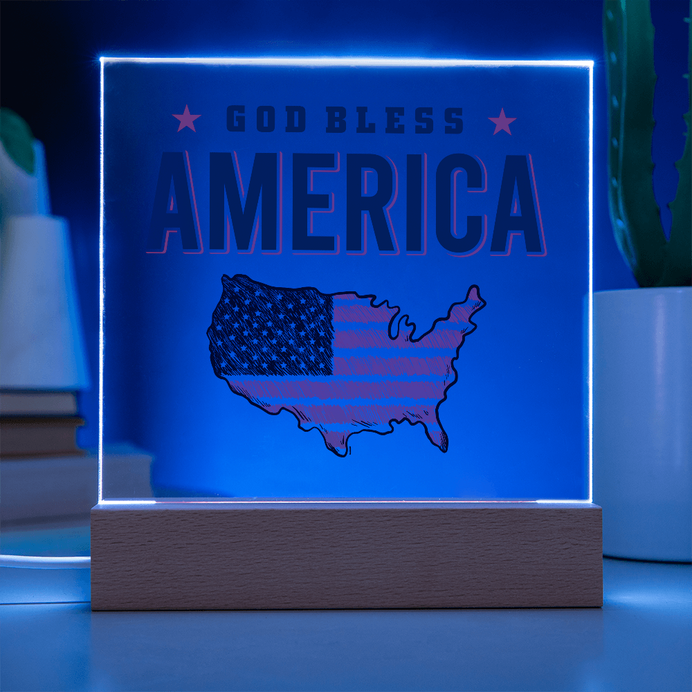God Bless America Acrylic Square Plaque - Patriotic Home Decor Gift