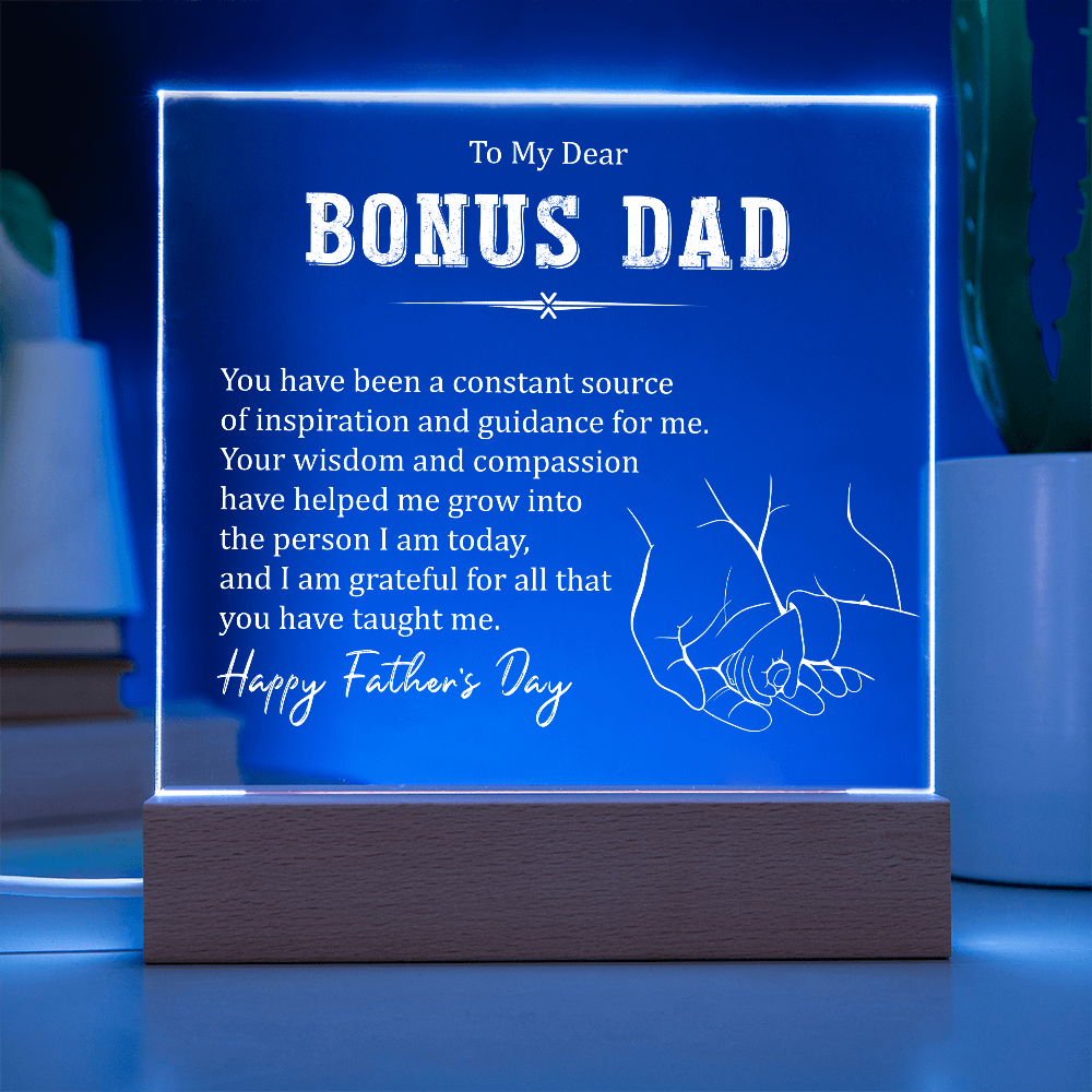 Bonus Dad Acrylic Square Plaque - Father's Day Gift for Bonus Dad