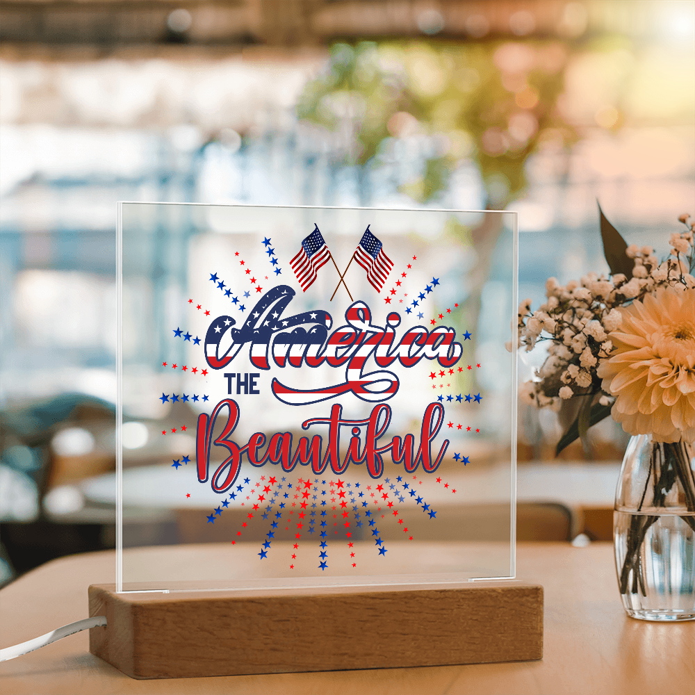 America The Beautiful Acrylic Square Plaque - Patriotic Home Decor Gift