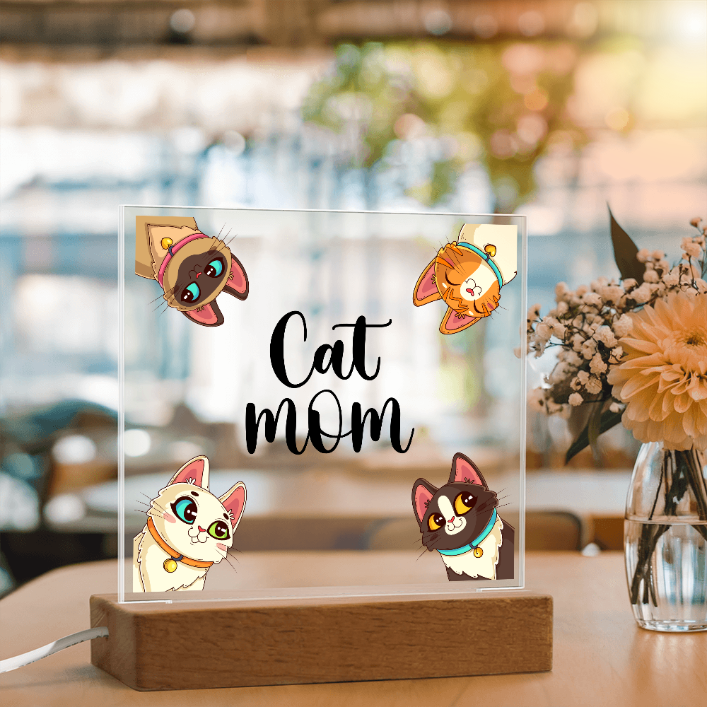 Cat Mom Acrylic Square Plaque - Gift for Cat Lovers, Cat Mom Gift
