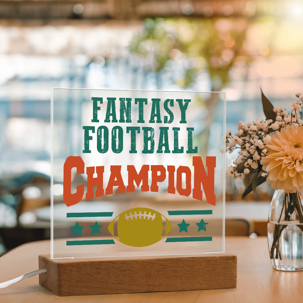 Fantasy Football Champion Acrylic Square Plaque - Father's Day Gift for Dad