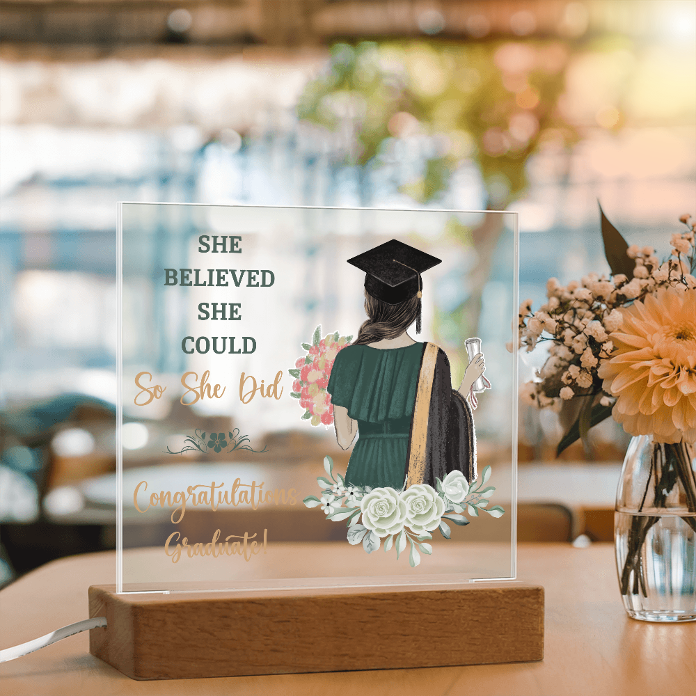 She Believed She Could So She Did Acrylic Square Plaque - Graduation Gift