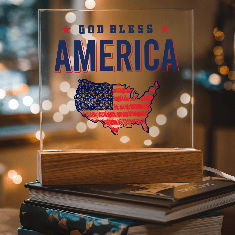 God Bless America Acrylic Square Plaque - Patriotic Home Decor Gift