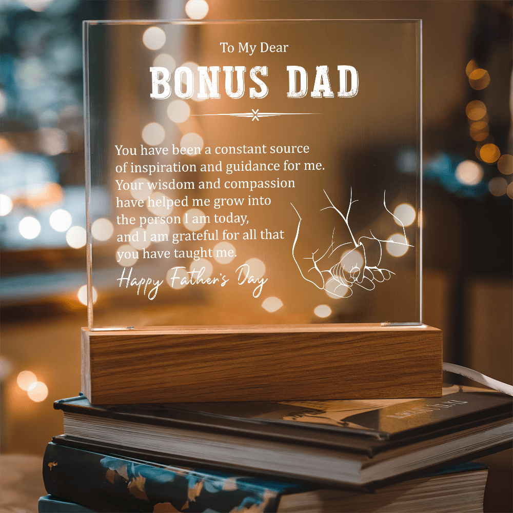 Bonus Dad Acrylic Square Plaque - Father's Day Gift for Bonus Dad