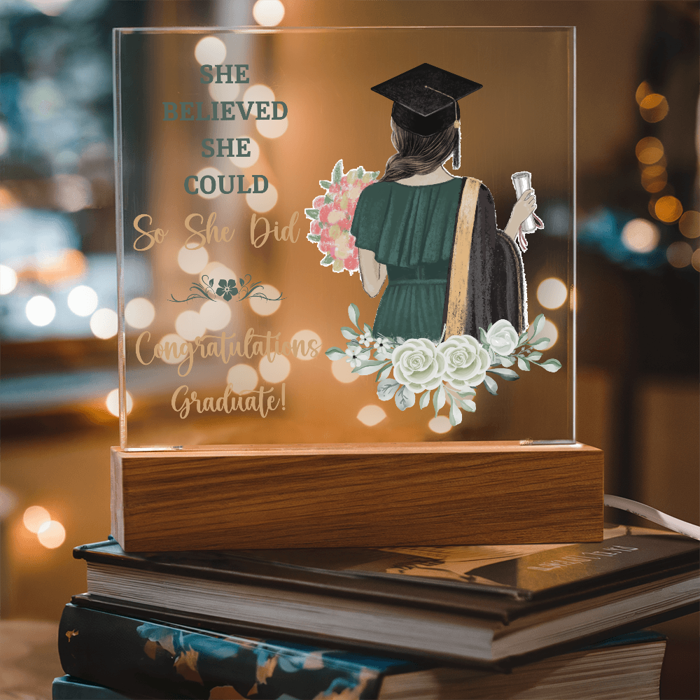 She Believed She Could So She Did Acrylic Square Plaque - Graduation Gift