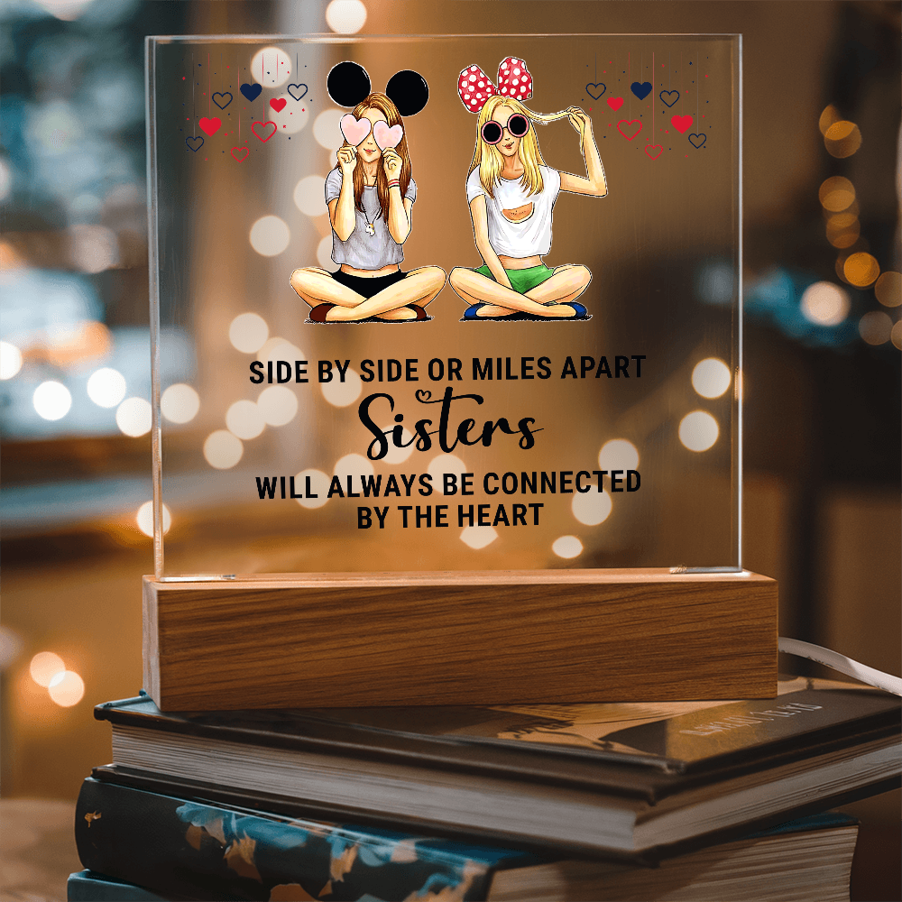 Sisters Side By Side Or Miles Apart Acrylic Square Plaque - Anniversary Gift