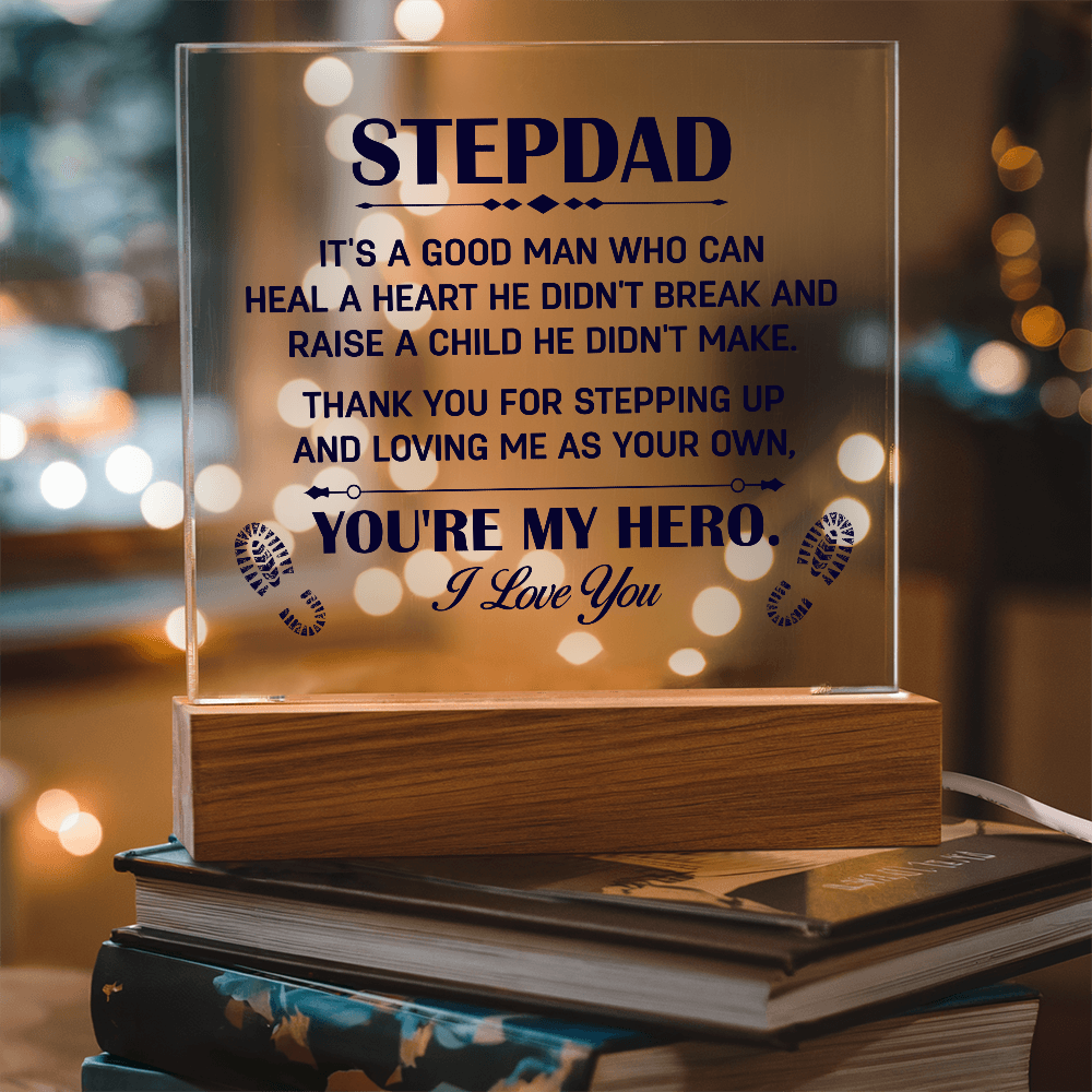 Heal A Heart He Didn't Break Acrylic Square Plaque - Father's Day Gift for Bonus Dad