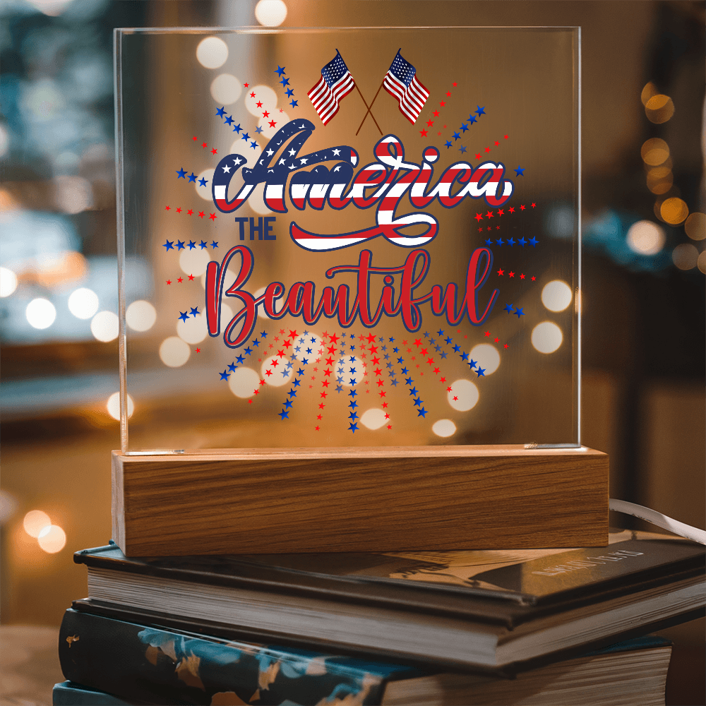 America The Beautiful Acrylic Square Plaque - Patriotic Home Decor Gift