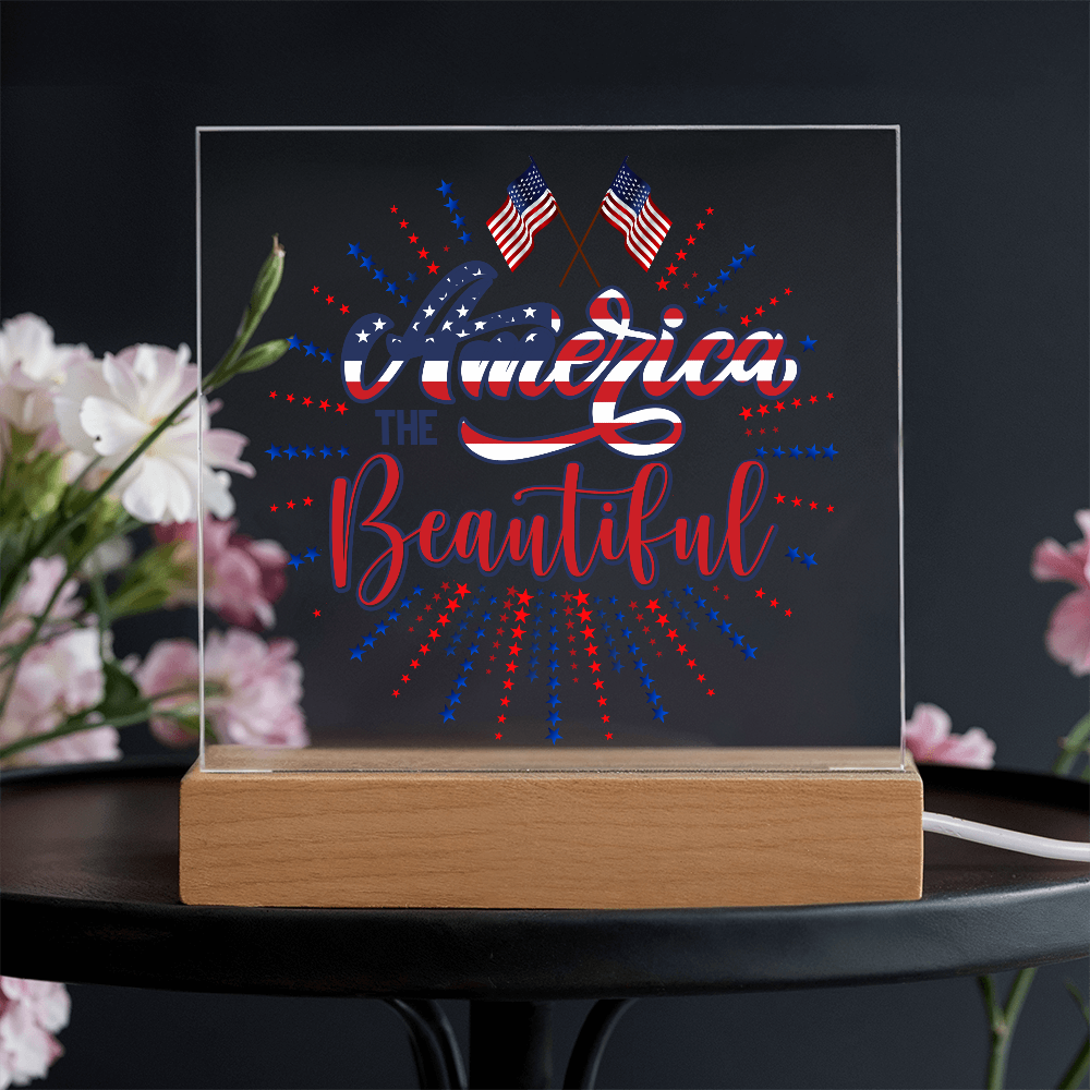 America The Beautiful Acrylic Square Plaque - Patriotic Home Decor Gift