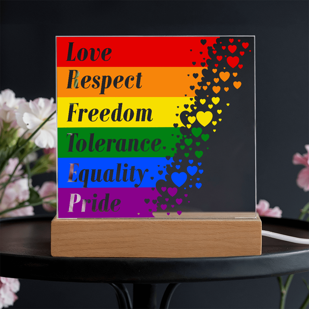 Love Respect Freedom Tolerance Equality Pride Acrylic Square Plaque - Pride Gift