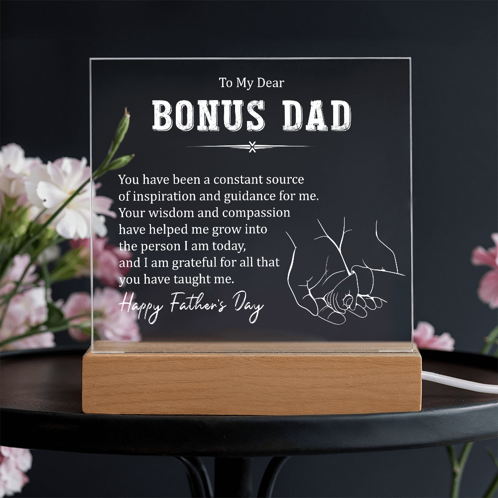Bonus Dad Acrylic Square Plaque - Father's Day Gift for Bonus Dad