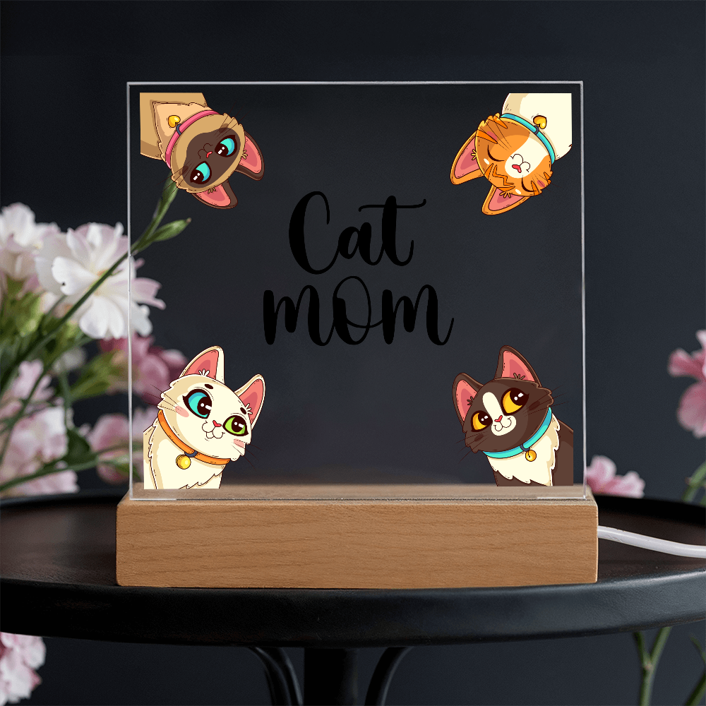 Cat Mom Acrylic Square Plaque - Gift for Cat Lovers, Cat Mom Gift