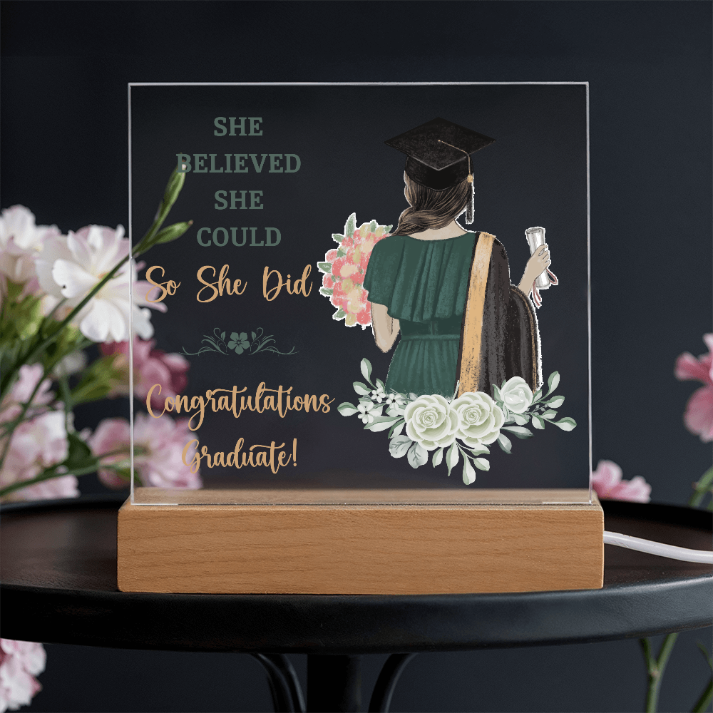She Believed She Could So She Did Acrylic Square Plaque - Graduation Gift
