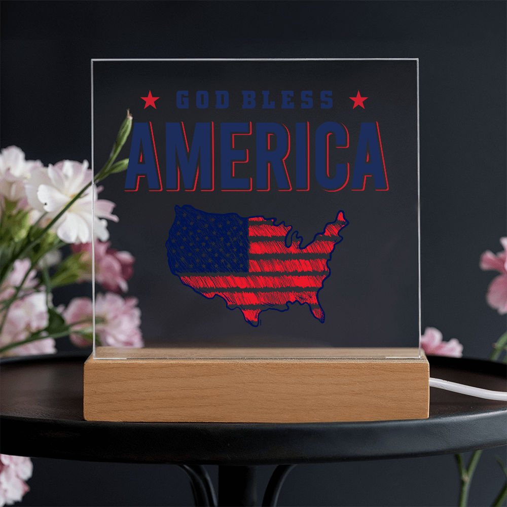 God Bless America Acrylic Square Plaque - Patriotic Home Decor Gift