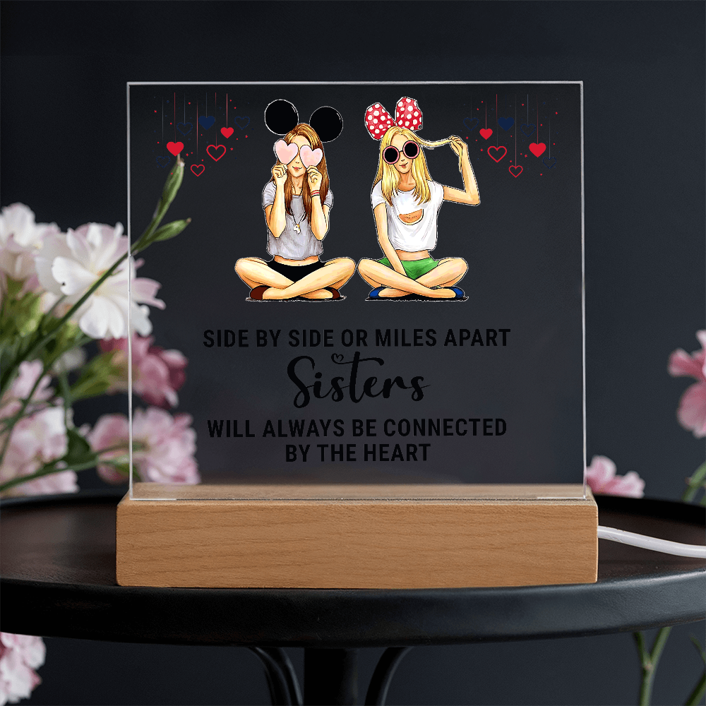 Sisters Side By Side Or Miles Apart Acrylic Square Plaque - Anniversary Gift
