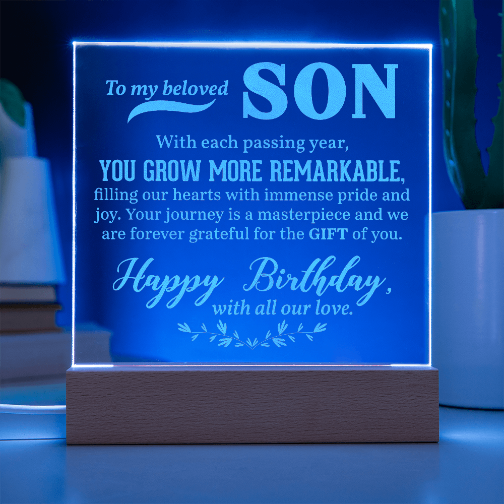 To My Beloved Son Engraved Acrylic Square Plaque - Gift for Son