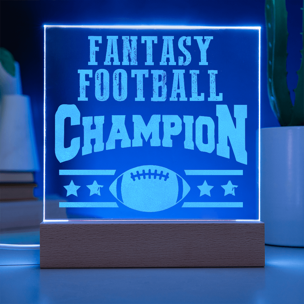 Fantasy Football Champion Engraved Acrylic Square Plaque - Gift for Friend