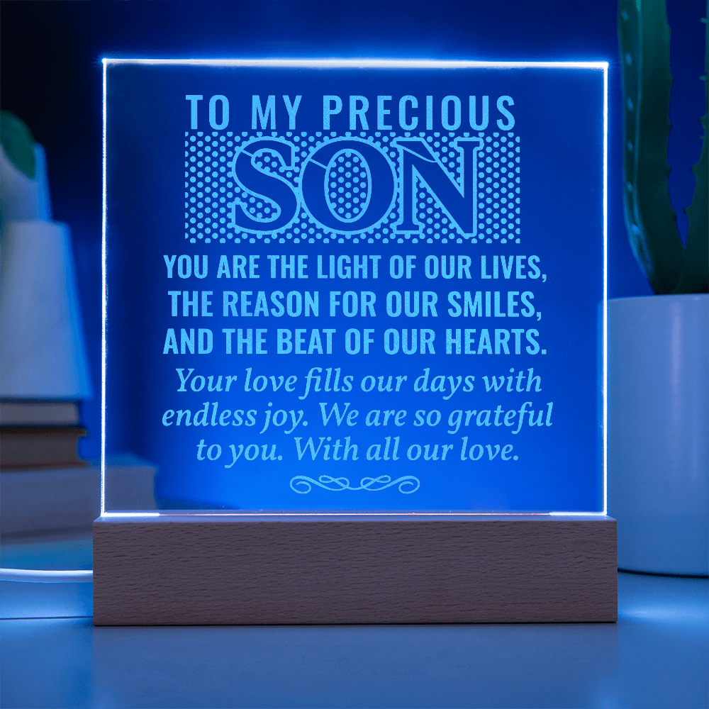 To Our Precious Son Engraved Acrylic Square Plaque - Gift for Son