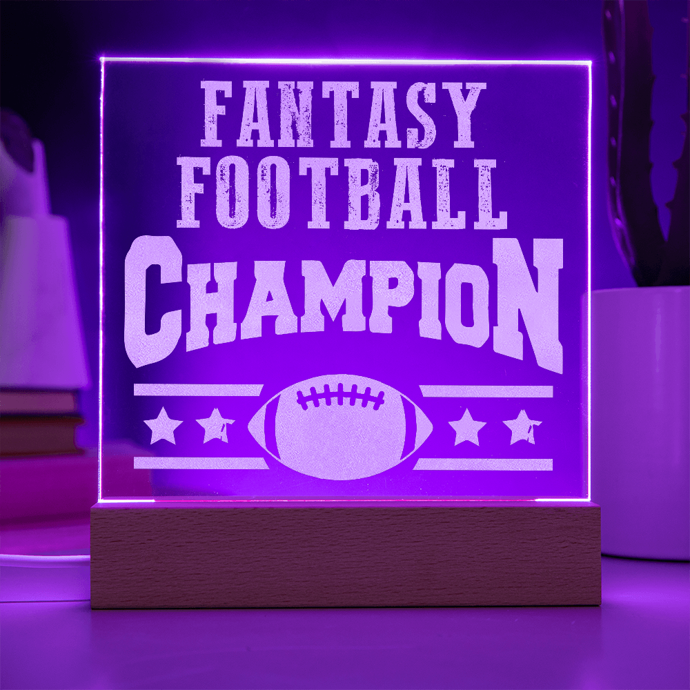 Fantasy Football Champion Engraved Acrylic Square Plaque - Gift for Friend