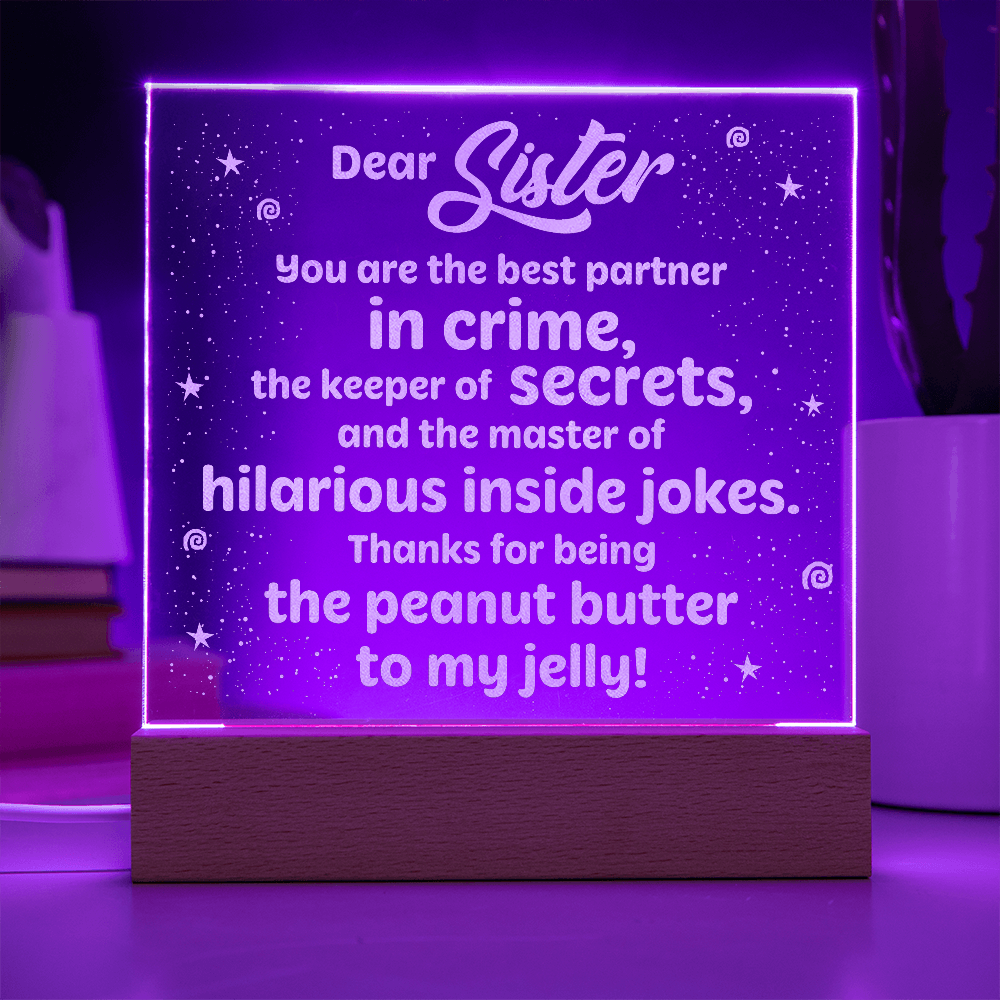 Sister The Best Partner In Crime Engraved Acrylic Square Plaque - Gift for Sister