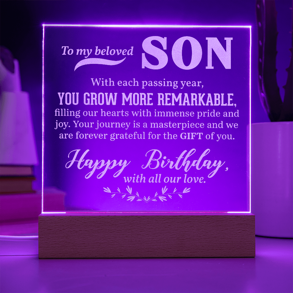 To My Beloved Son Engraved Acrylic Square Plaque - Gift for Son