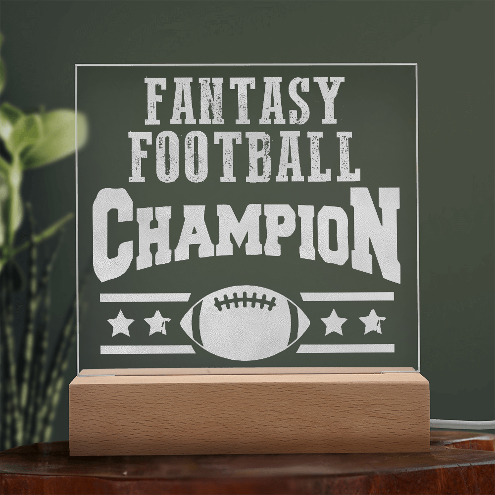 Fantasy Football Champion Engraved Acrylic Square Plaque - Gift for Friend