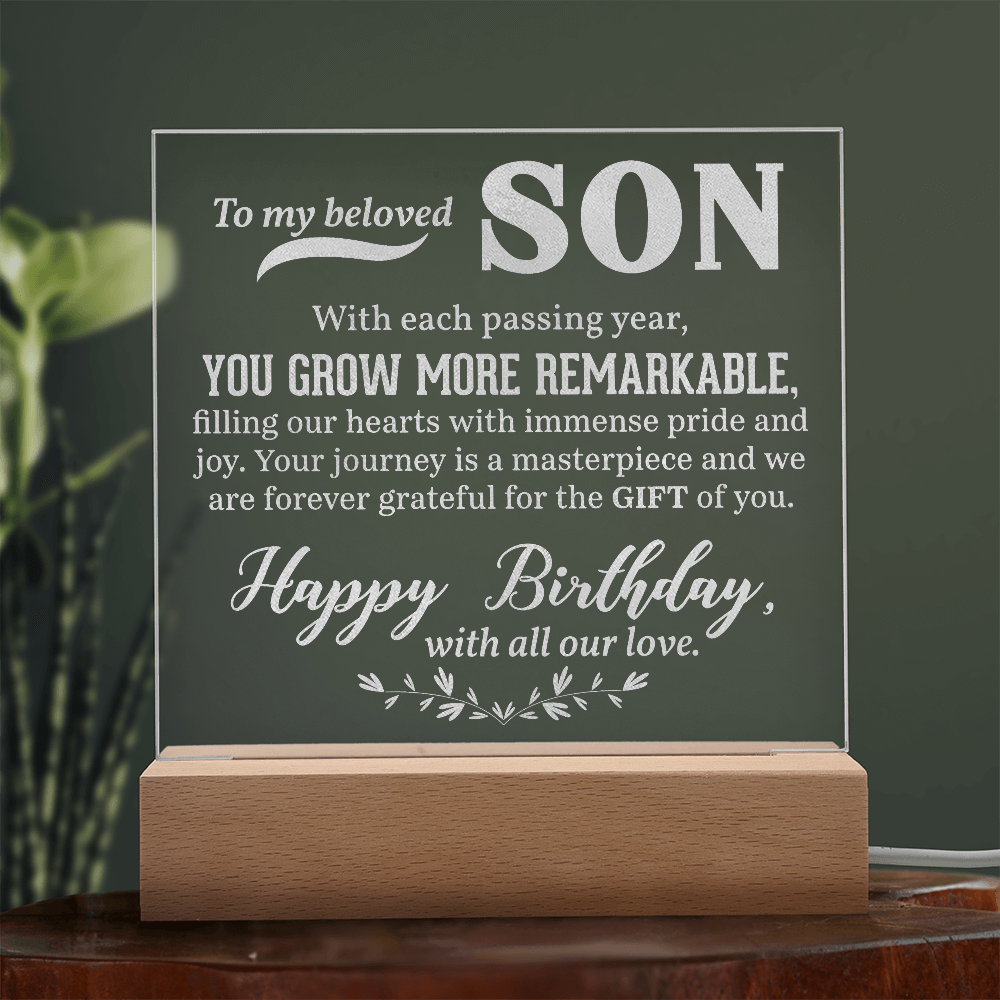 To My Beloved Son Engraved Acrylic Square Plaque - Gift for Son
