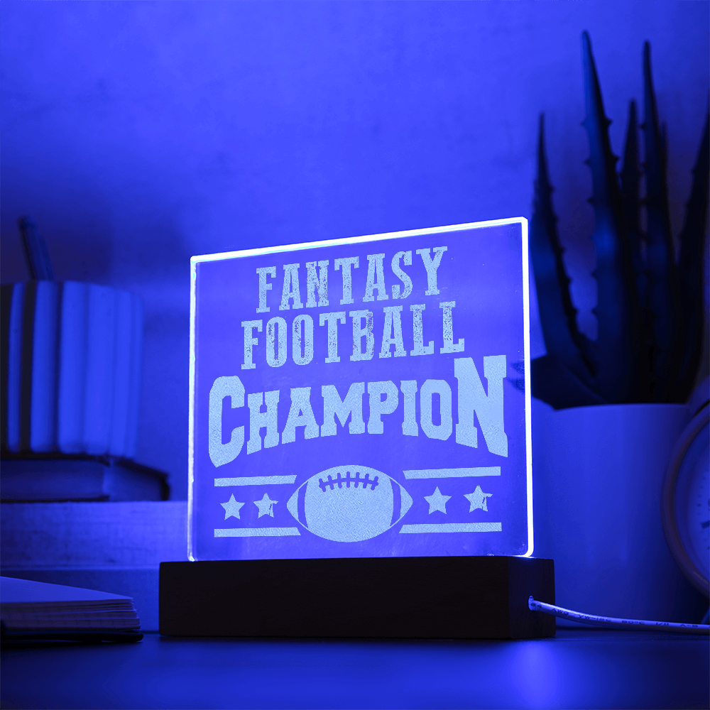 Fantasy Football Champion Engraved Acrylic Square Plaque - Gift for Friend