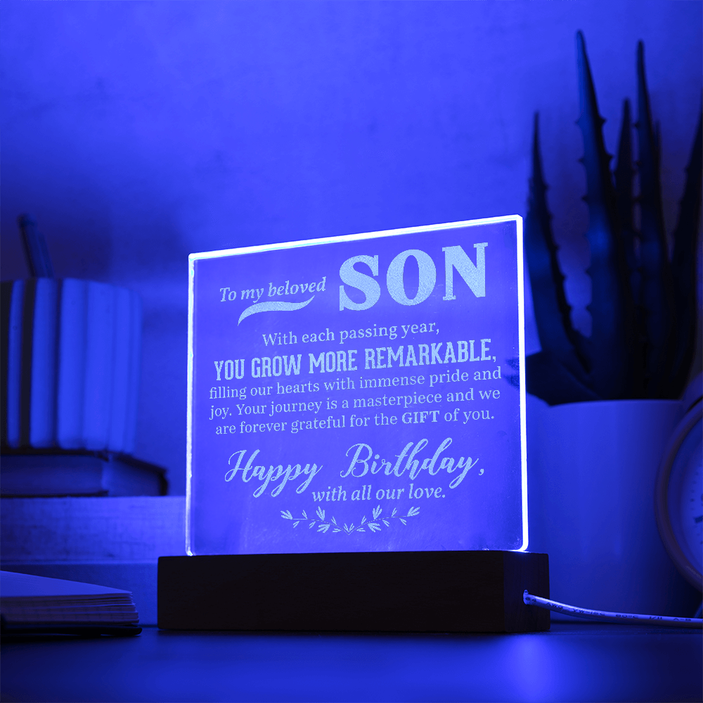 To My Beloved Son Engraved Acrylic Square Plaque - Gift for Son