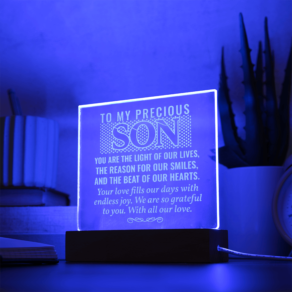 To Our Precious Son Engraved Acrylic Square Plaque - Gift for Son