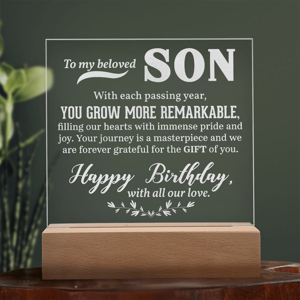 To My Beloved Son Engraved Acrylic Square Plaque - Gift for Son
