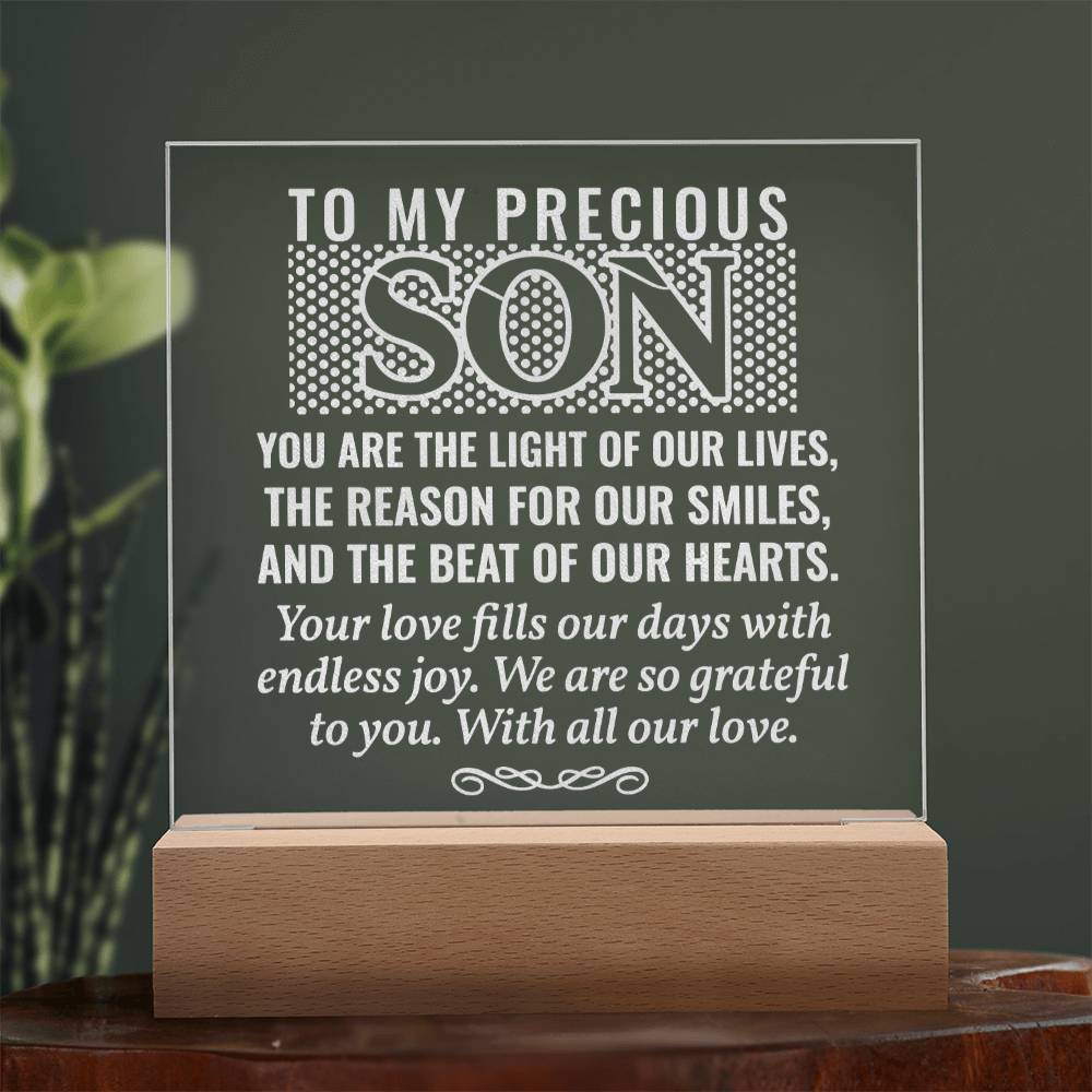 To Our Precious Son Engraved Acrylic Square Plaque - Gift for Son