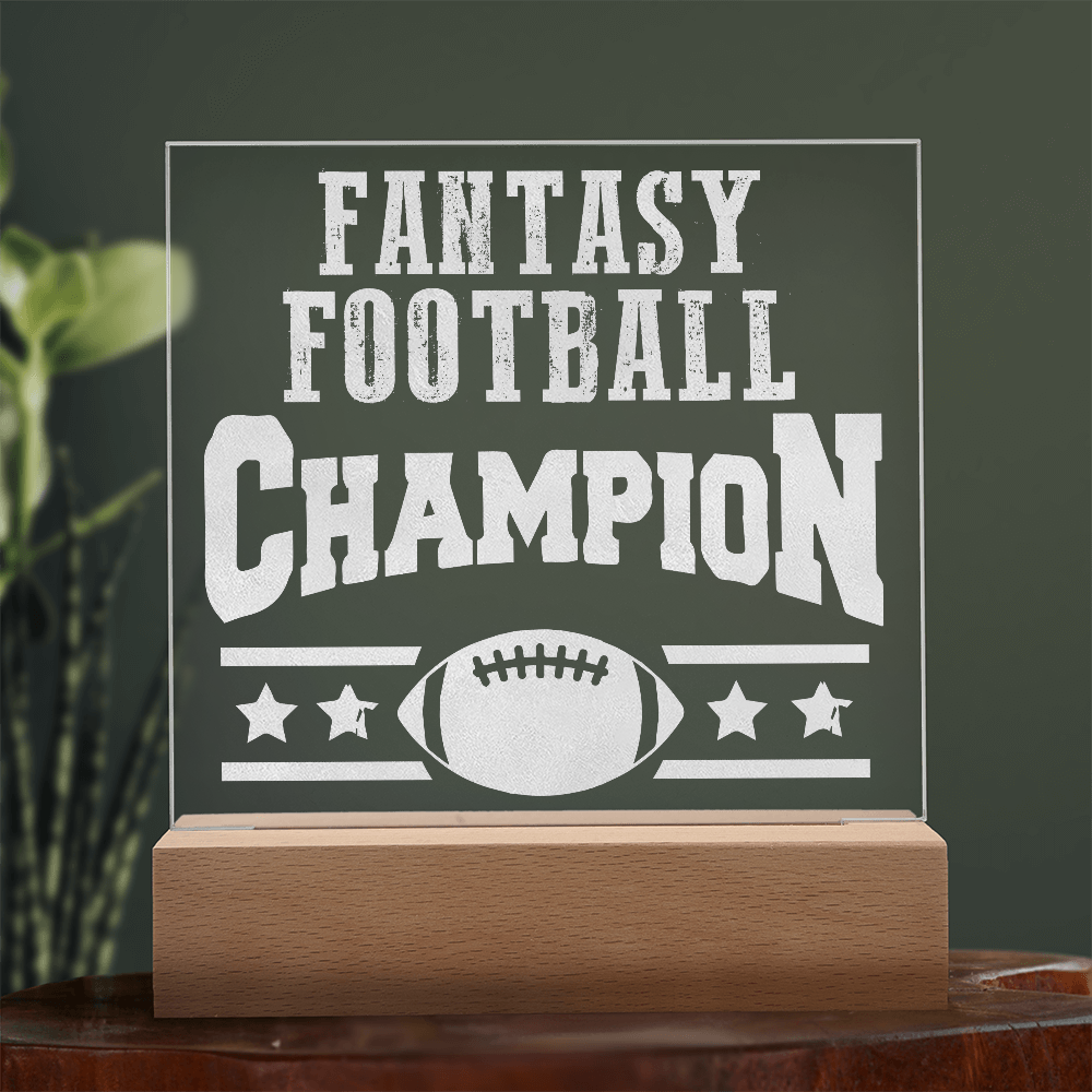 Fantasy Football Champion Engraved Acrylic Square Plaque - Gift for Friend
