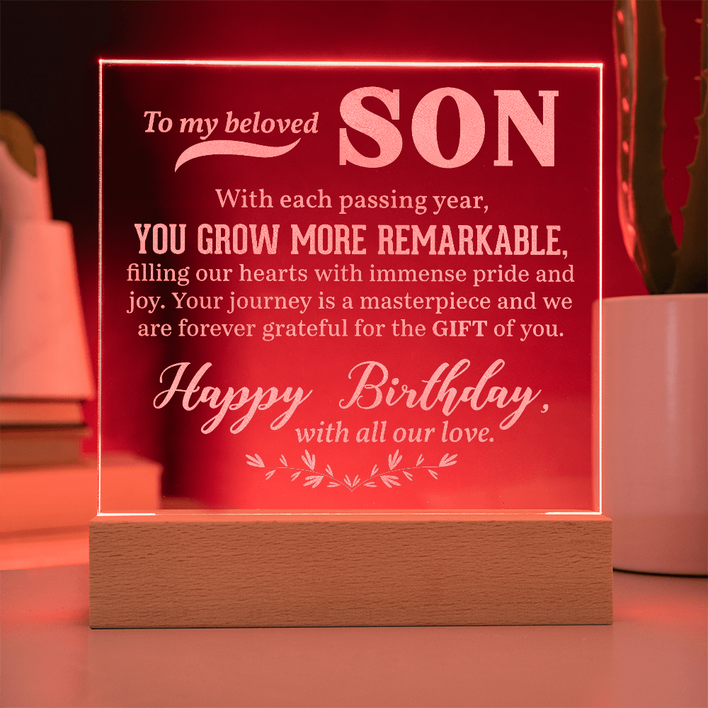 To My Beloved Son Engraved Acrylic Square Plaque - Gift for Son