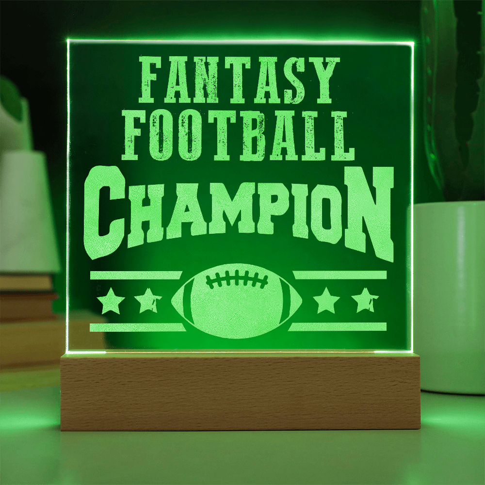 Fantasy Football Champion Engraved Acrylic Square Plaque - Gift for Friend