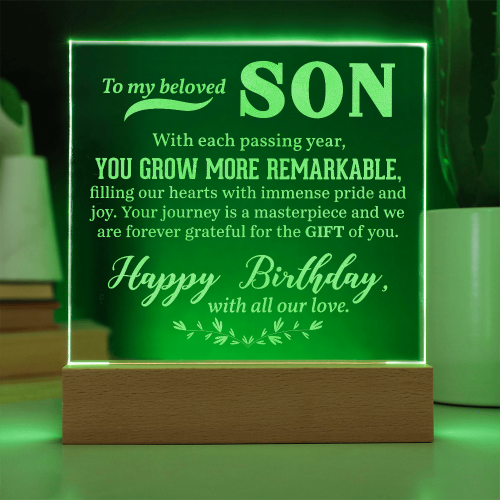 To My Beloved Son Engraved Acrylic Square Plaque - Gift for Son