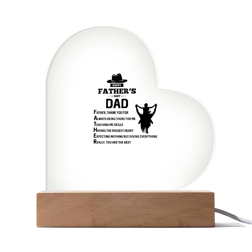 Father's Dad Thank You Acrylic Heart Plaque - Father's Day Gift for Dad