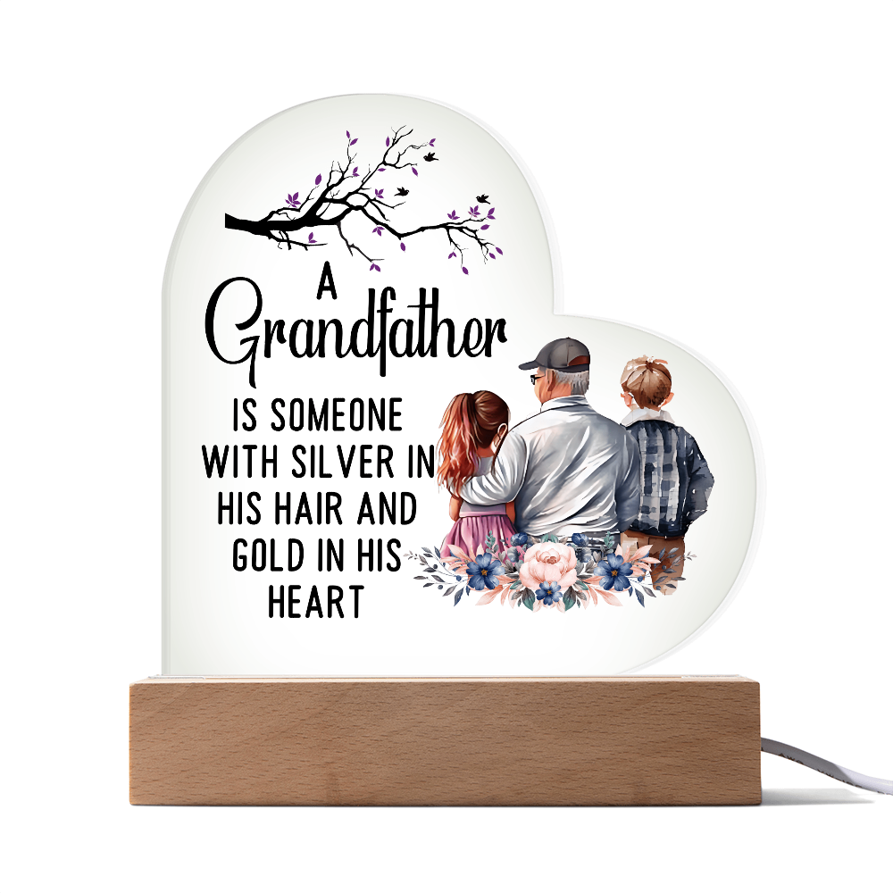 A Grandfather Is Someone Acrylic Heart Plaque - Father's Day Gift for Grandpa