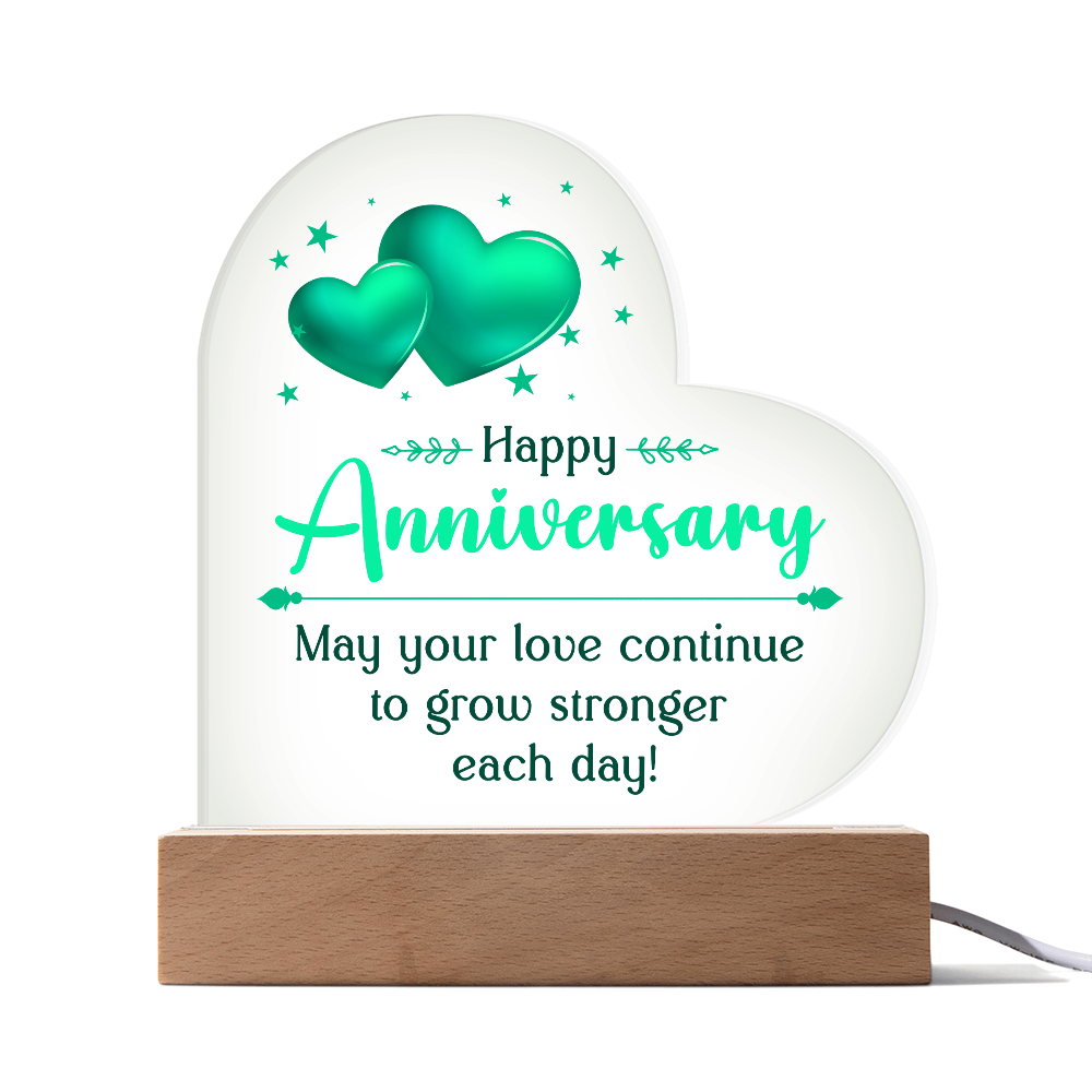 May Your Love Continue To Grow Stronger Each Day Acrylic Heart Plaque - Anniversary Gift for Partner